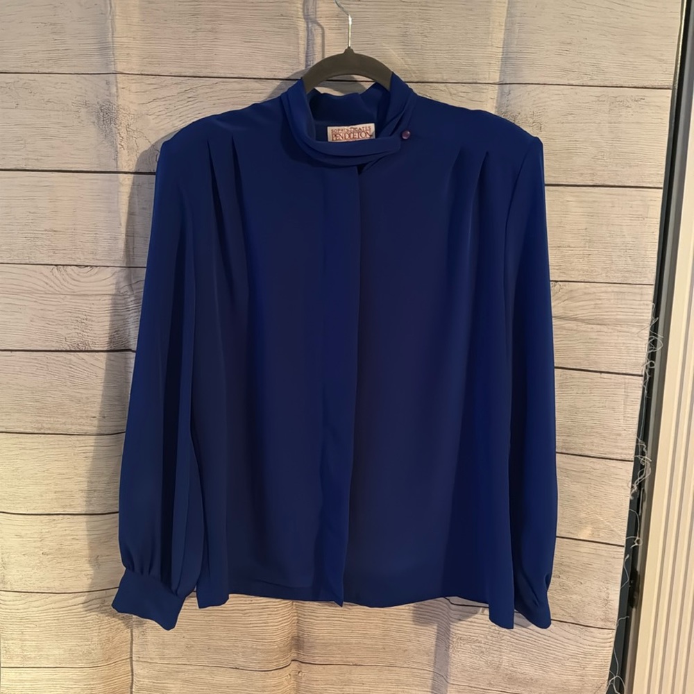 Vintage Sophisticates by Pendleton Petite Button Down Blouse Size 16 Blue